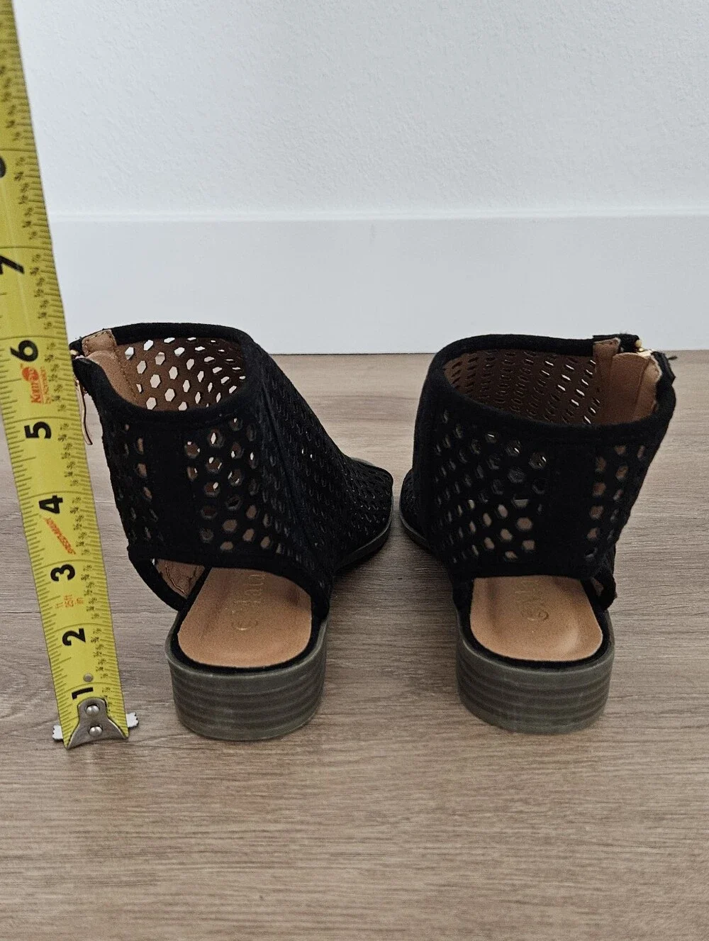 Mata Black Pinhole Peep-Toe Zip Sandals Size 7.5